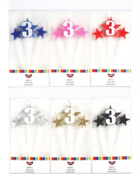 GoBake Number 3 Star Candles